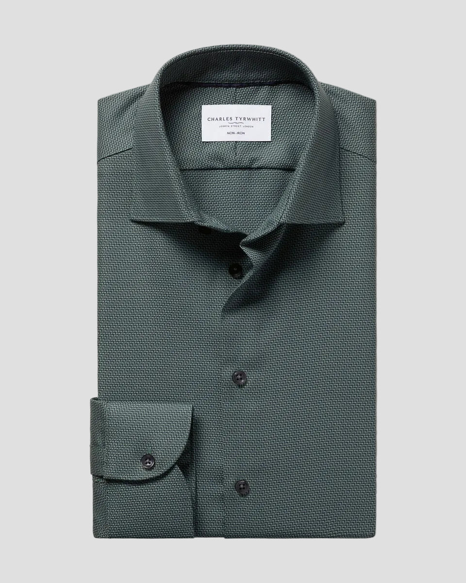 Charles Tyrwhitt Non-Iron Stretch Texture Shirt - Teal Green