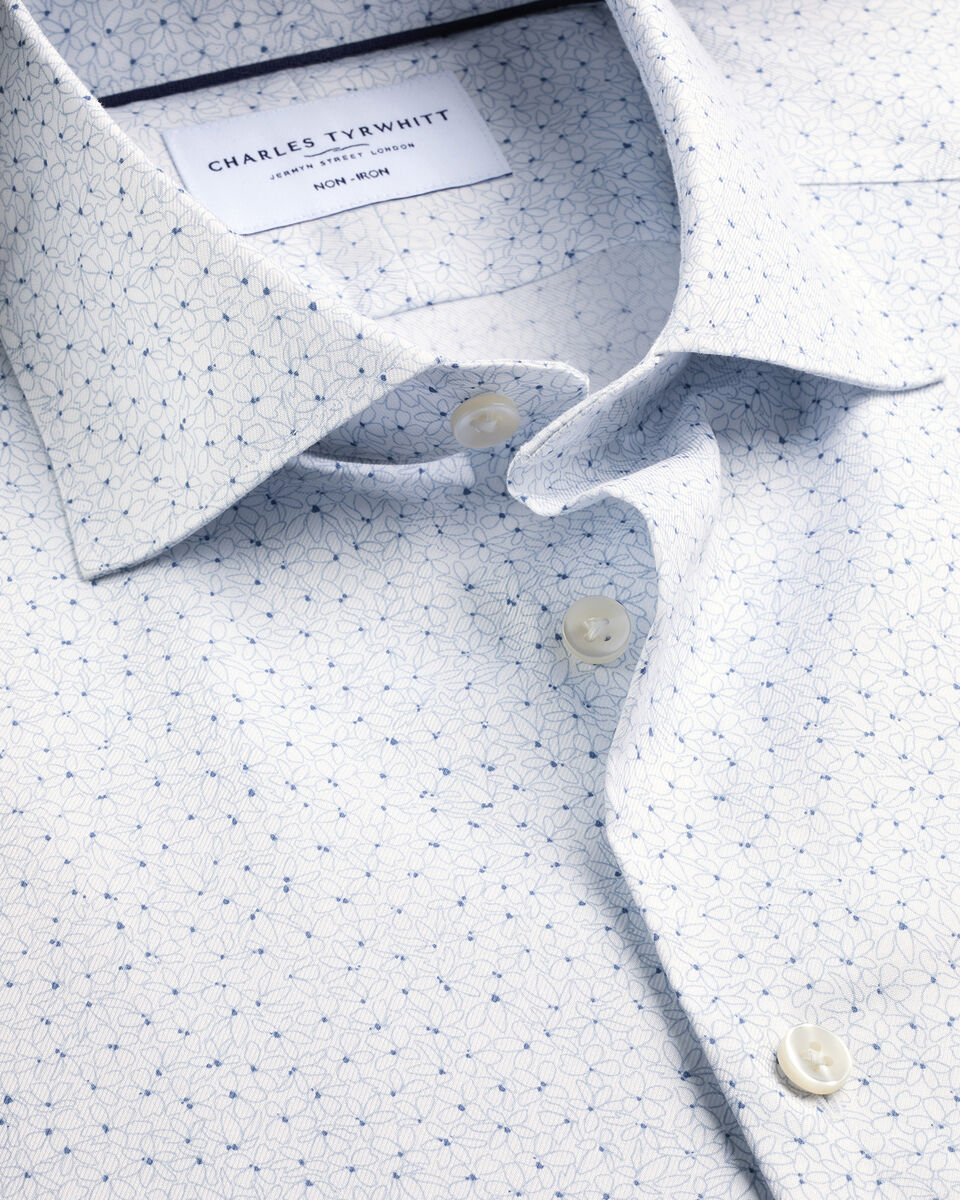 Charles Tyrwhitt Non-Iron Stretch Print Shirt - White & Blue