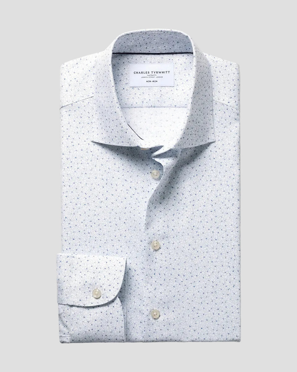 Charles Tyrwhitt Non-Iron Stretch Print Shirt - White & Blue