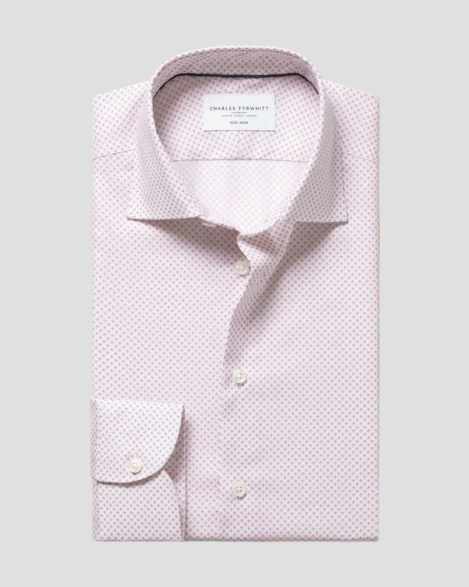 Charles Tyrwhitt Non-Iron Stretch Geo Print Shirt - Dark Pink