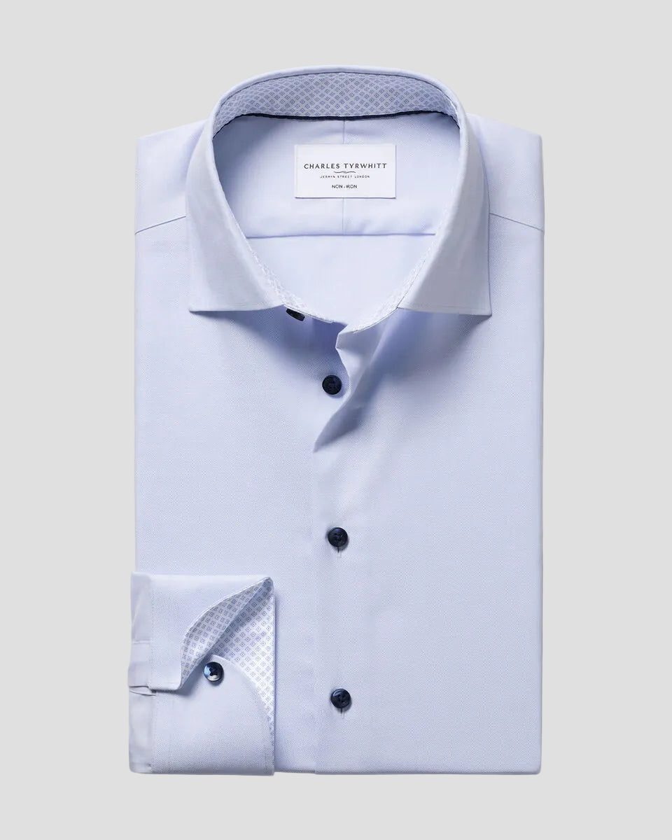 Charles Tyrwhitt Non-Iron Stretch Printed Trim Shirt - Sky Blue