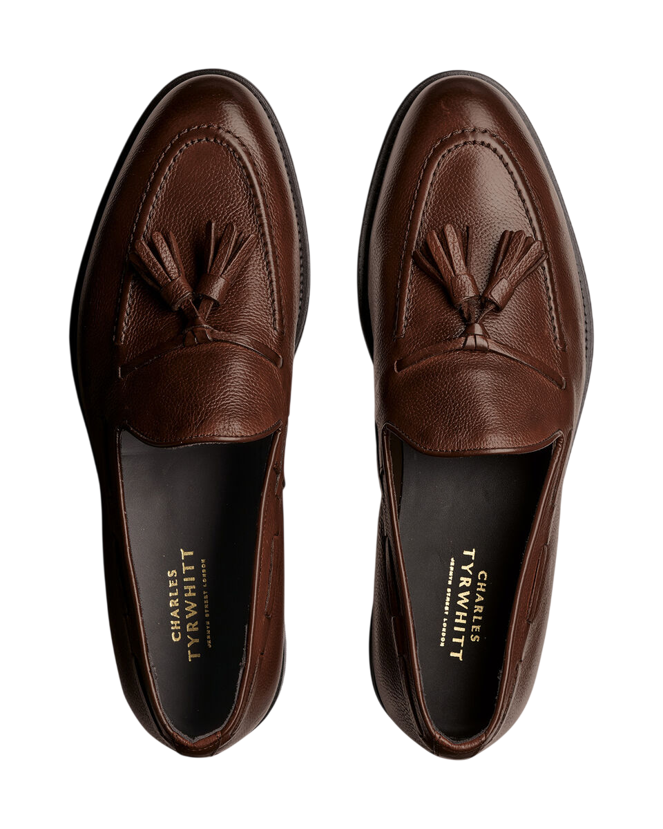 Charles Tyrwhitt Grain Leather Tassel Loafers - Chocolate Brown