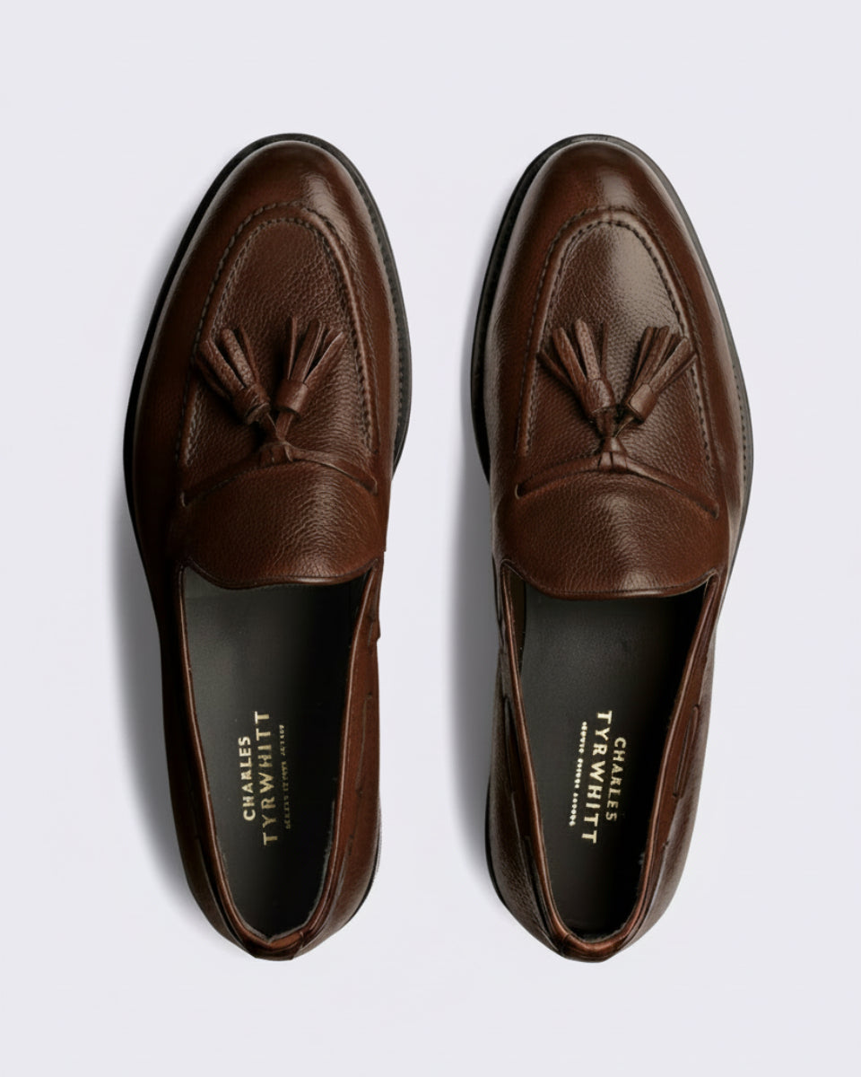 Charles Tyrwhitt Grain Leather Tassel Loafers - Chocolate Brown