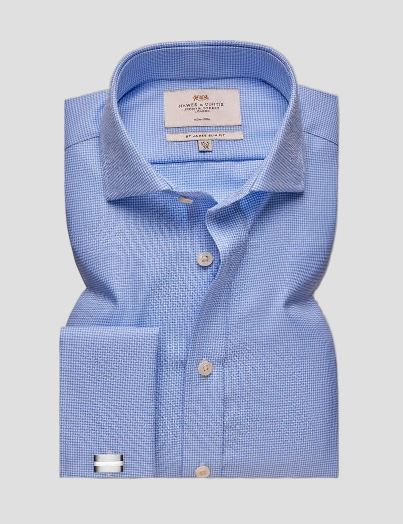 Hawes & Curtis Blue & White Dogtooth Twill Non-Iron Shirt