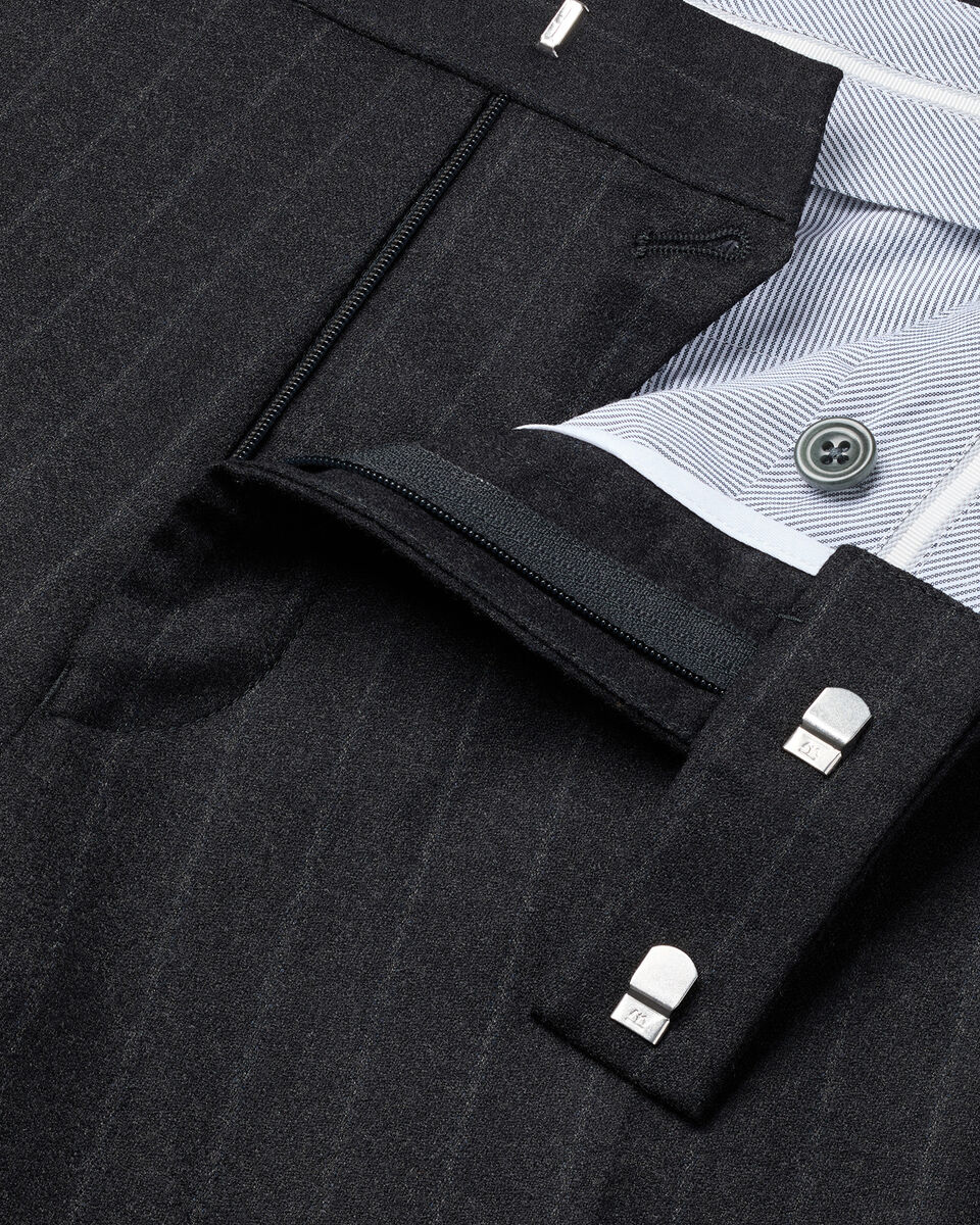 Charles Tyrwhitt Italian Flannel Stripe Suit Trousers - Charcoal Grey