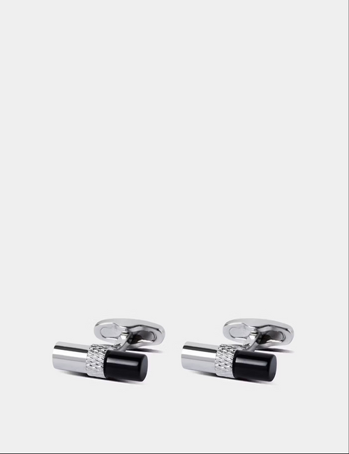 Hawes & Curtis Silver & Black Tube Cufflinks - LuxxeCoast