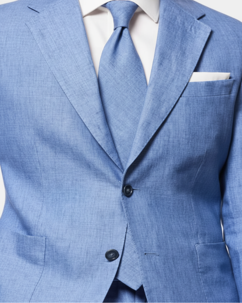 Hawes & Curtis Tailored Fit Denim Blue 1913 Linen Suit