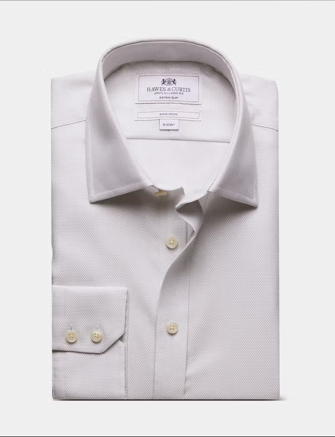 Hawes & Curtis Extra Slim Fit Grey & White Textured Weave Non-Iron Shirt