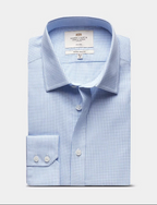 Hawes & Curtis Extra Slim Fit Blue & Navy Check Non-Iron Shirt - Contrast Detail