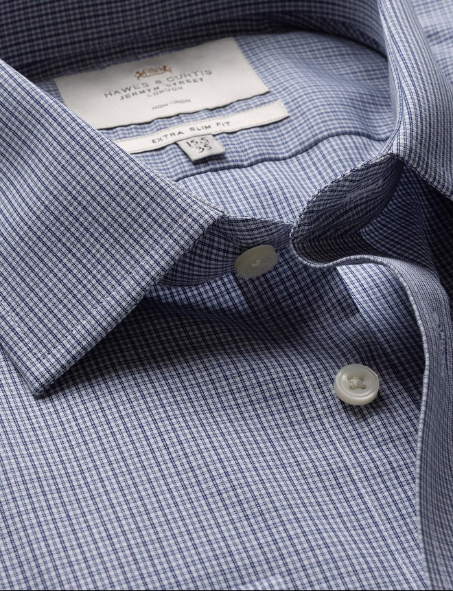 Hawes & Curtis Extra Slim Fit Navy & White Small Check Non-Iron Shirt