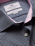 Hawes & Curtis Slim Fit Navy & White Gingham Check Non-Iron Shirt - Contrast Detail