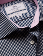 Hawes & Curtis Slim Fit Navy & White Gingham Check Non-Iron Shirt - Contrast Detail