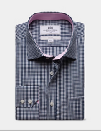 Hawes & Curtis Slim Fit Navy & White Gingham Check Non-Iron Shirt - Contrast Detail