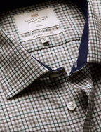 Hawes & Curtis Slim Fit Green & Brown Check Non-Iron Shirt - Contrast Detail