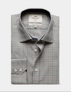Hawes & Curtis Slim Fit Green & Brown Check Non-Iron Shirt - Contrast Detail