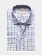 Hawes & Curtis Slim Fit Navy & Lilac Check Non-Iron Shirt - Contrast Detail