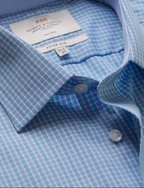 Hawes & Curtis Fitted Slim Blue & Turquoise Check Non-Iron Shirt - Contrast Detail