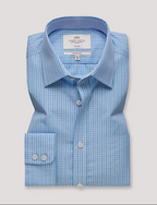 Hawes & Curtis Fitted Slim Blue & Turquoise Check Non-Iron Shirt - Contrast Detail