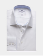 Hawes & Curtis Fitted Slim White Textured Weave Non-Iron Shirt - Contrast Detail