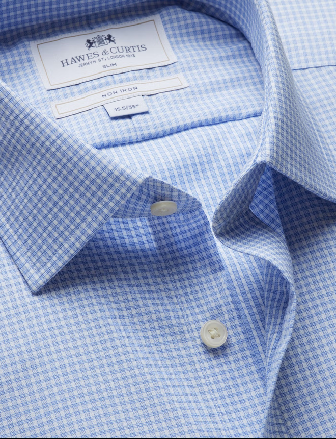 Hawes & Curtis Slim Fit Navy & White Mini Check Non-Iron Shirt
