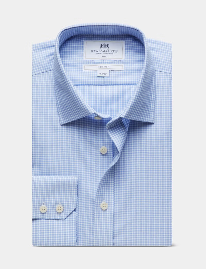 Hawes & Curtis Slim Fit Navy & White Mini Check Non-Iron Shirt