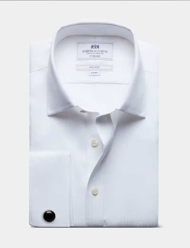 Hawes & Curtis Fitted Slim White Twill Herringbone Stripe Non-Iron Shirt
