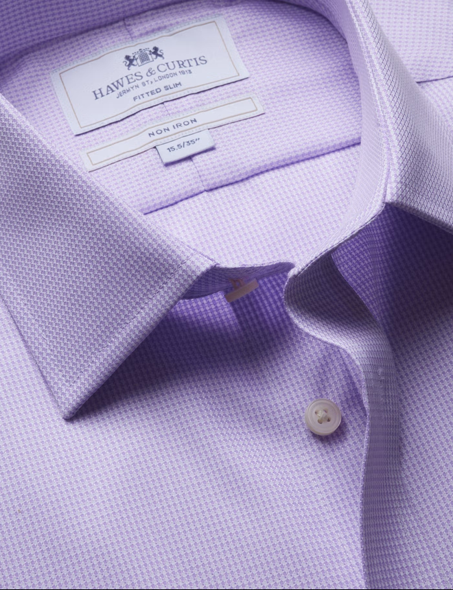 Hawes & Curtis Fitted Slim Lilac & White Dogstooth Non-Iron Shirt