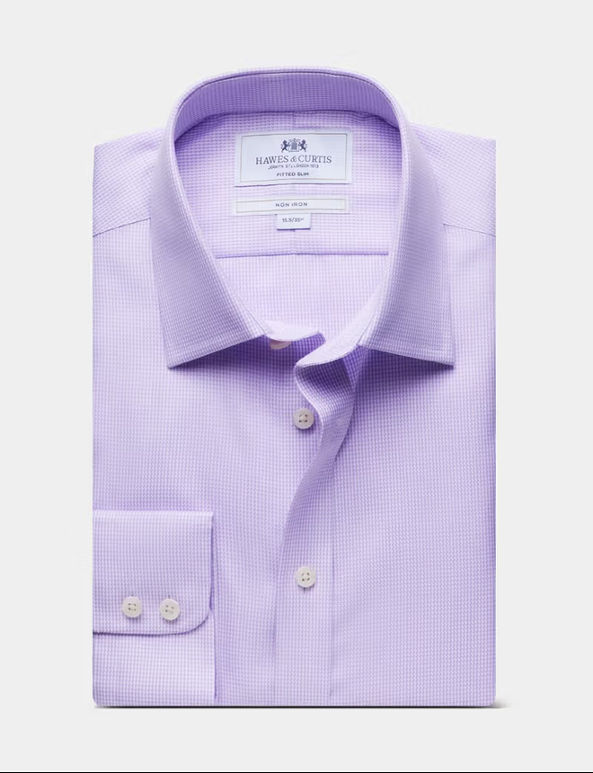 Hawes & Curtis Fitted Slim Lilac & White Dogstooth Non-Iron Shirt