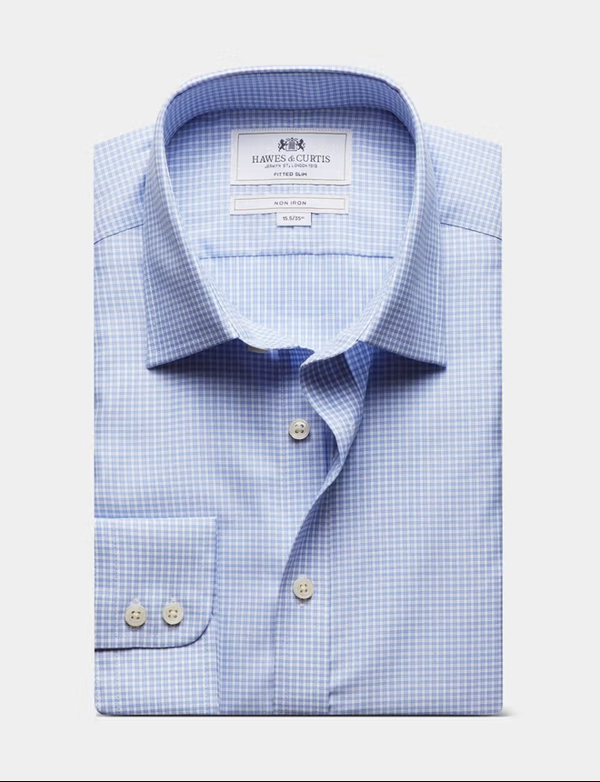 Hawes & Curtis Fitted Slim Navy & White Mini Check Non-Iron Shirt