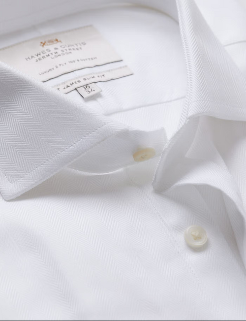 Hawes & Curtis Slim Fit White Herringbone Shirt - LuxxeCoast
