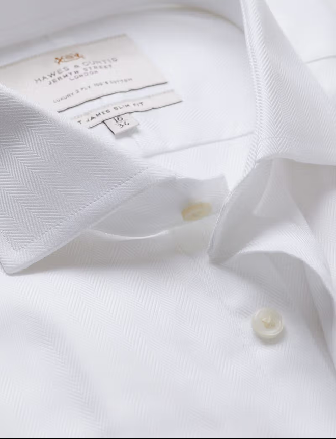 Hawes & Curtis Slim Fit White Herringbone Shirt