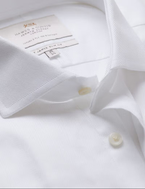 Hawes & Curtis Slim Fit White Herringbone Shirt - LuxxeCoast