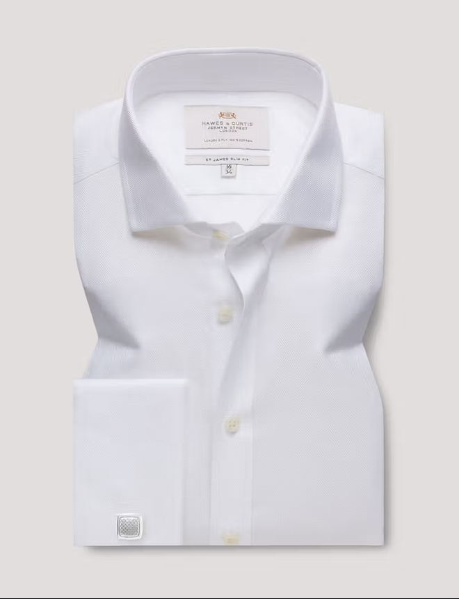 Hawes & Curtis Slim Fit White Herringbone Shirt