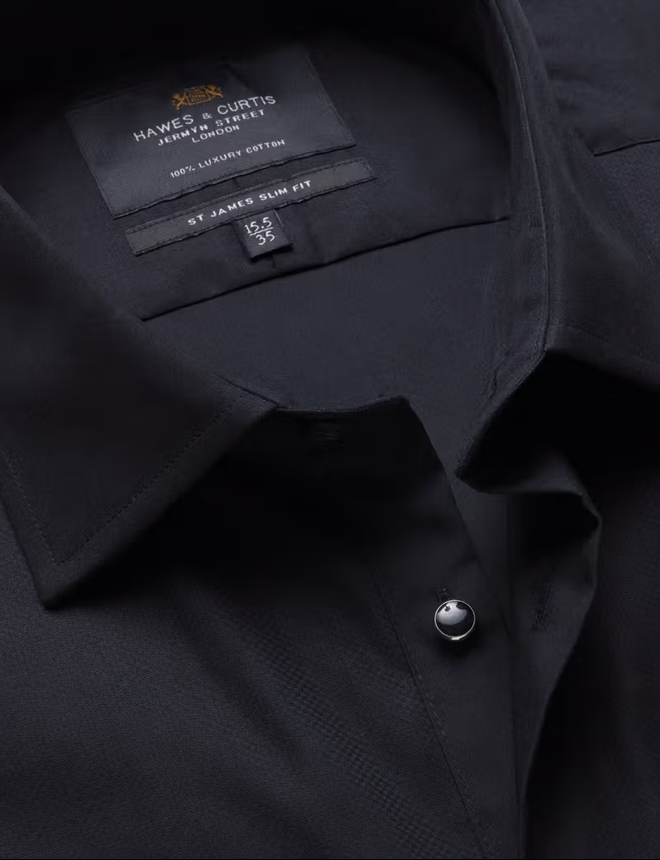 Hawes & Curtis Slim Black Waffle Design Evening Shirt