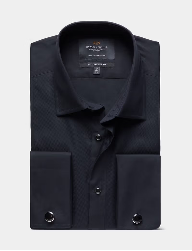 Hawes & Curtis Slim Black Waffle Design Evening Shirt
