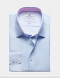 Hawes & Curtis Fitted Slim Blue & White Pick and Pick Non-Iron Shirt - Contrast Detail