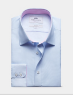 Hawes & Curtis Fitted Slim Blue & White Pick and Pick Non-Iron Shirt - Contrast Detail