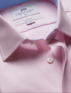Hawes & Curtis Slim Fit Pink & White Textured Weave Non-Iron Shirt - Contrast Detail