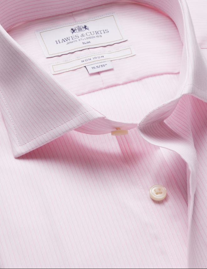 Hawes & Curtis Slim Fit Pink & White Stripe Non-Iron Shirt