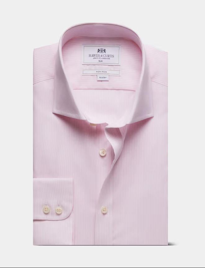 Hawes & Curtis Slim Fit Pink & White Stripe Non-Iron Shirt