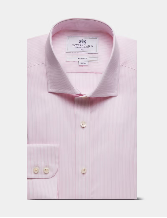 Hawes & Curtis Slim Fit Pink & White Stripe Non-Iron Shirt