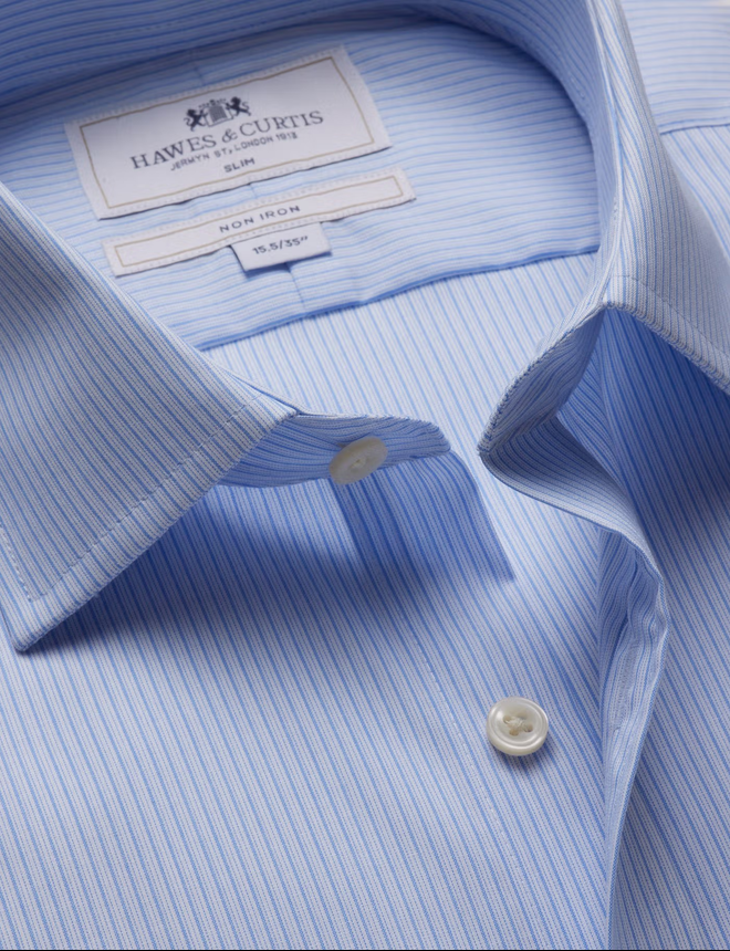 Hawes & Curtis Slim Fit Blue & White Stripe Non-Iron Shirt