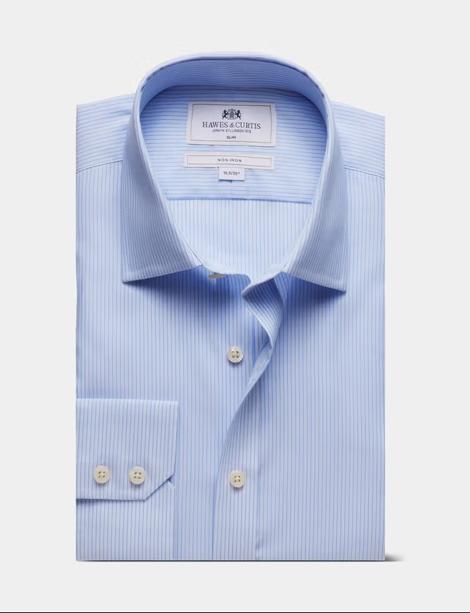 Hawes & Curtis Slim Fit Blue & White Stripe Non-Iron Shirt