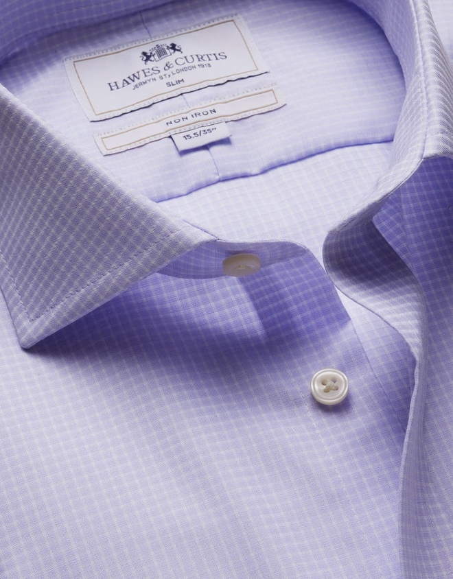 Hawes & Curtis Slim Fit Lilac & White Mini Check Non-Iron Shirt