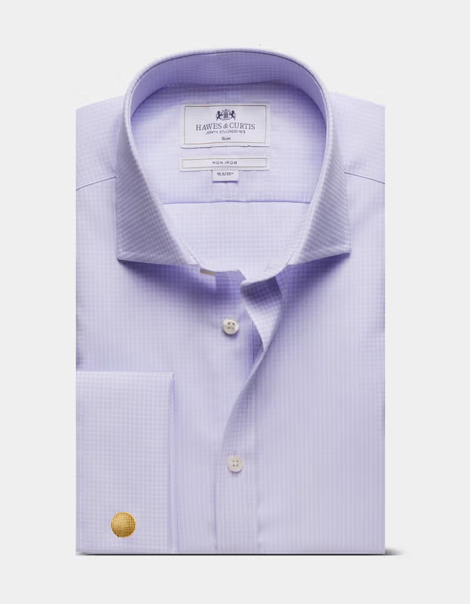 Hawes & Curtis Slim Fit Lilac & White Mini Check Non-Iron Shirt