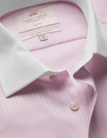 Hawes & Curtis Slim Fit Pink Herringbone Stripe Non-Iron Shirt - Contrast Detail