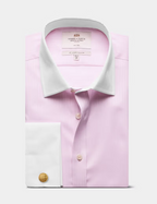 Hawes & Curtis Slim Fit Pink Herringbone Stripe Non-Iron Shirt - Contrast Detail