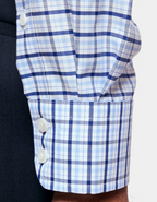 Hawes & Curtis Slim Fit Blue & Navy Multi Check Non-Iron Shirt - Contrast Detail