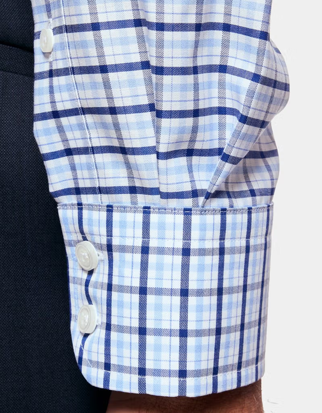Hawes & Curtis Slim Fit Blue & Navy Multi Check Non-Iron Shirt - Contrast Detail