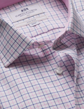 Hawes & Curtis Slim Fit Pink & Navy Multi Check Non-Iron Shirt - Contrast Detail